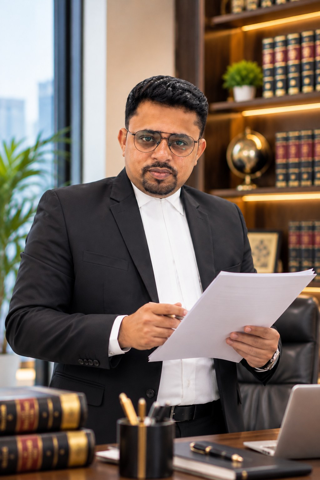 Adv. Salil Vinayak Dabke reviewing documents at his desk